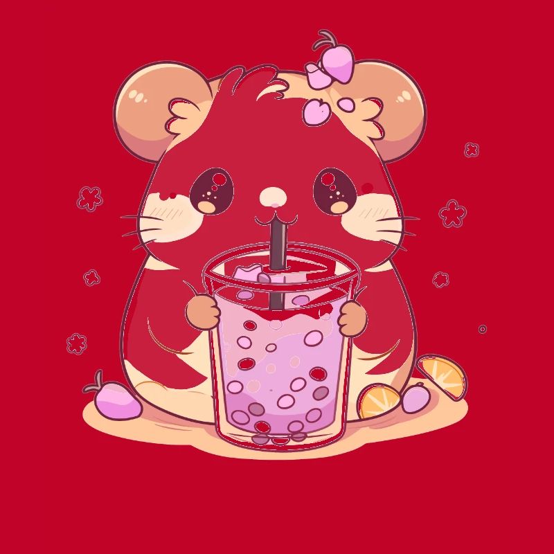 Kawaii Hamster Drinks Boba Bubble Tea Chibi