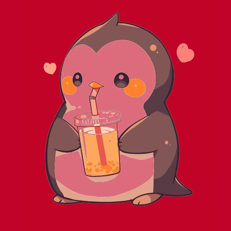 Kawaii Penguin Drinks Boba Bubble Tea Chibi