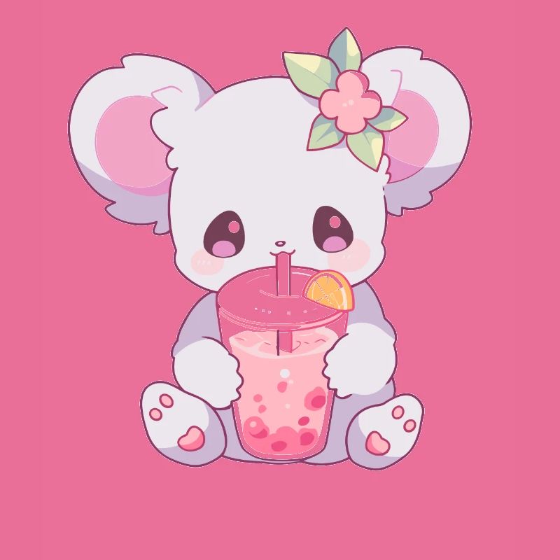 Kawaii Koala Drinks Boba Bubble Tea Chibi