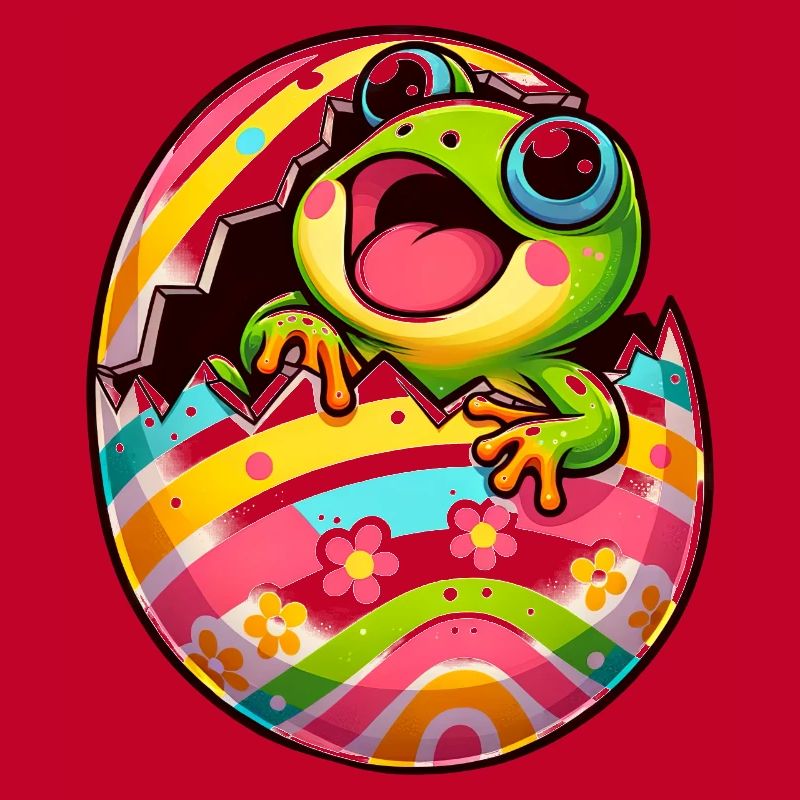 Colorful Easter egg with hatching frog design