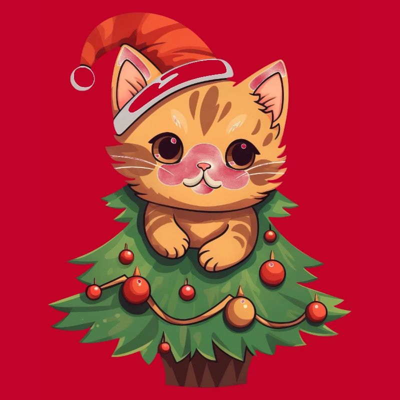 Chat de Noël - Chat mignon dans le sapin de Noël