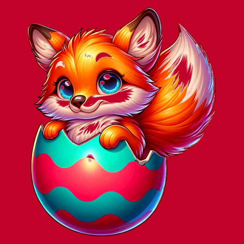 Hatching red fox from Easter egg