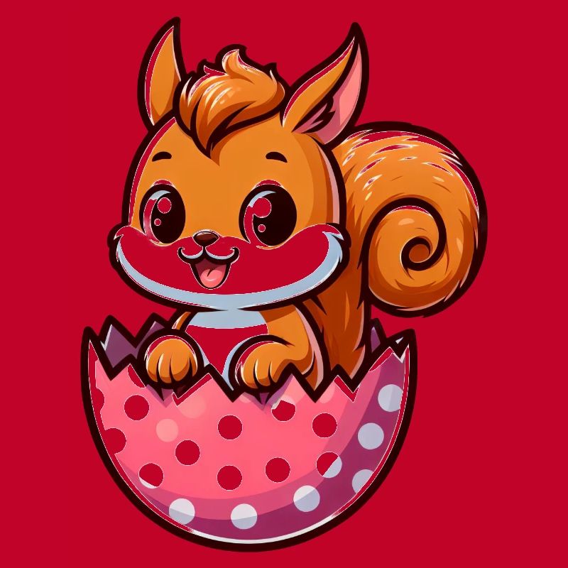 Süßes Eichhörnchen mit Osterei Comic Design