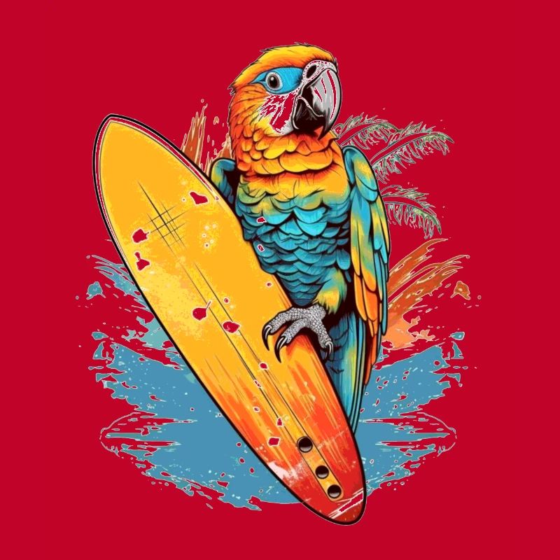 Perroquet de surf cool avec planche de surf