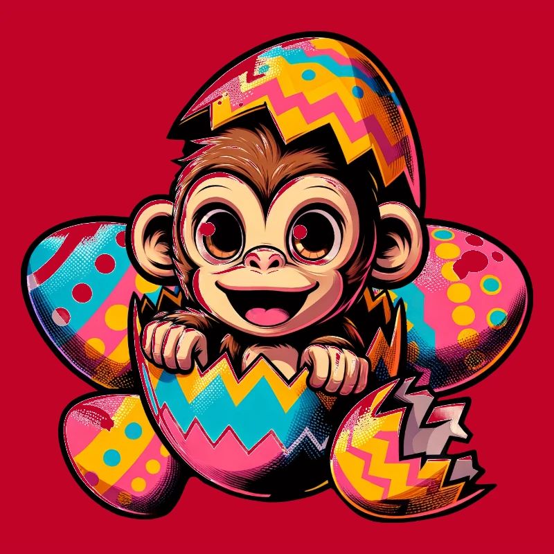 Easter Monkey Hatches Easter Egg Design