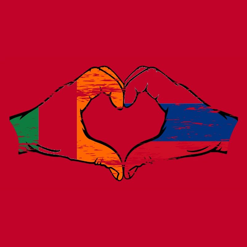 Irlande Russie Drapeau Mains Coeur Forme Utilisé