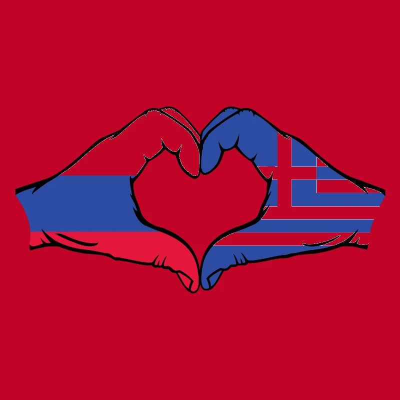 Russie Grèce Drapeau Mains Coeur Forme