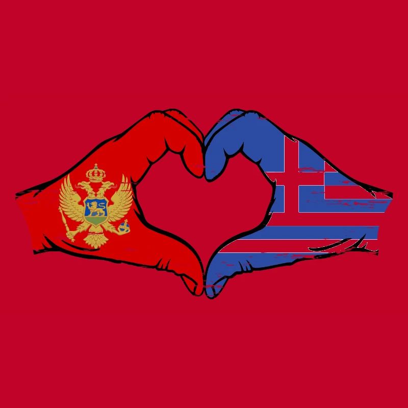Monténégro Grèce Drapeau Mains Coeur Forme Utilisé