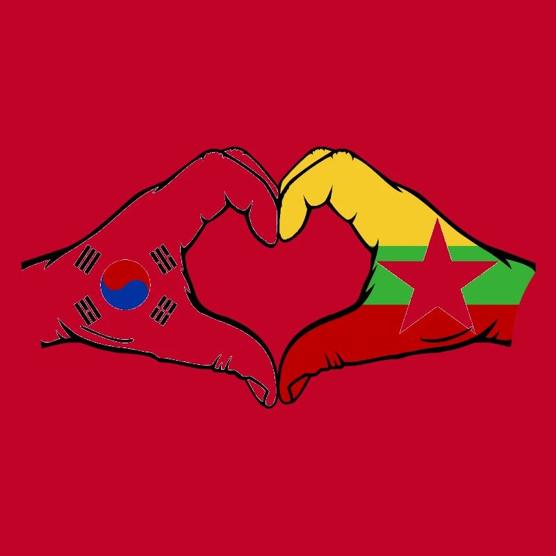 Corée du Sud Myanmar Drapeau Mains Coeur Forme