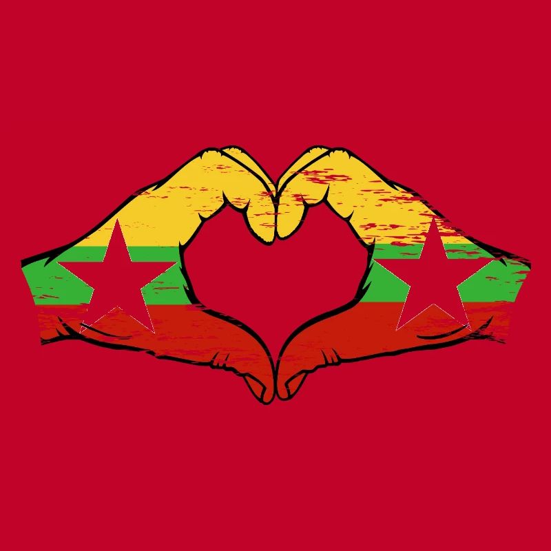 Drapeau du Myanmar mains forme de coeur utilisé