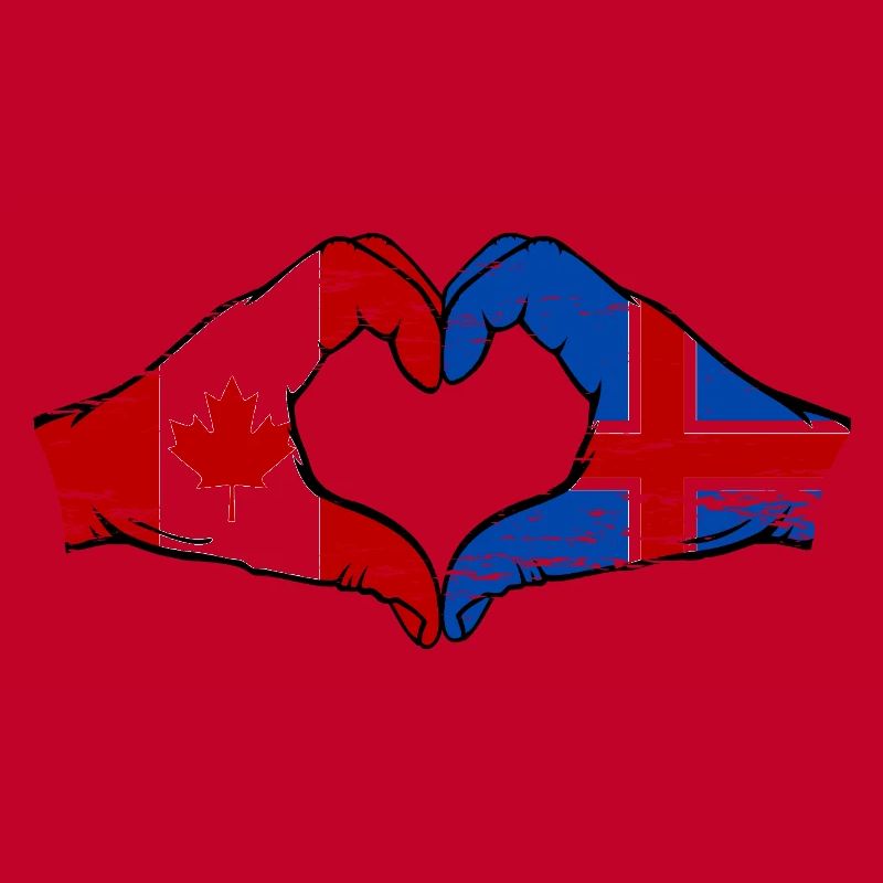 Canada Islande Drapeau Mains Coeur Forme Utilisé