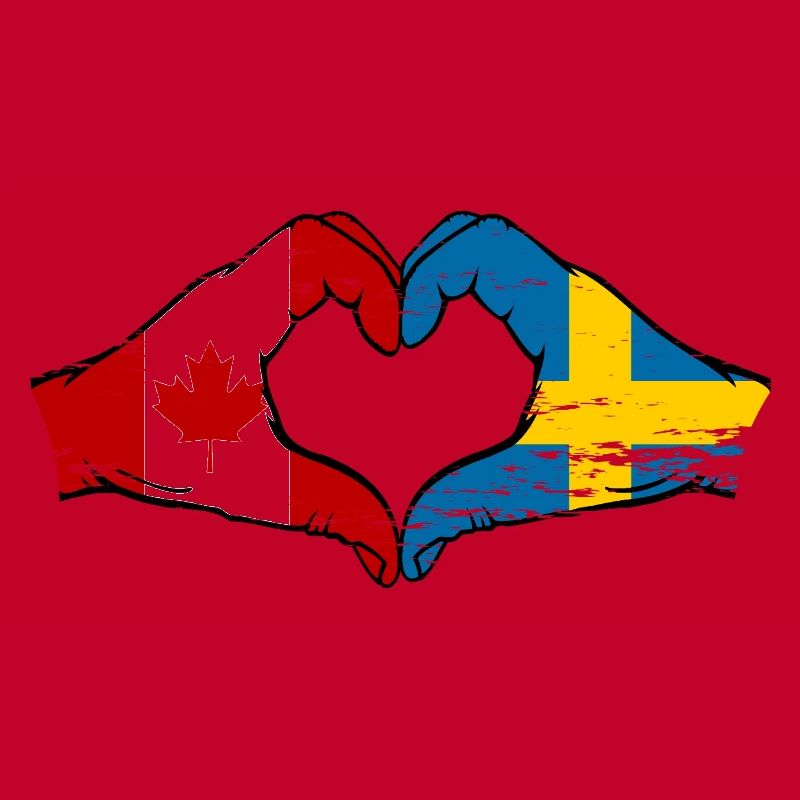 Canada Suède Drapeau Mains Coeur Forme Utilisé
