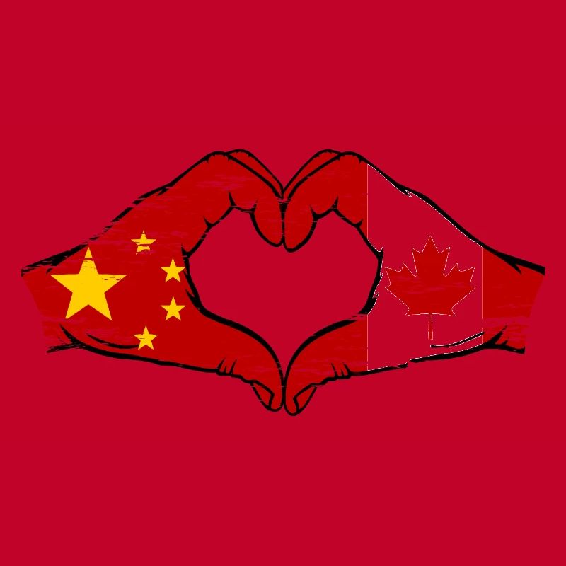 Chine Canada drapeau mains forme de coeur utilisé