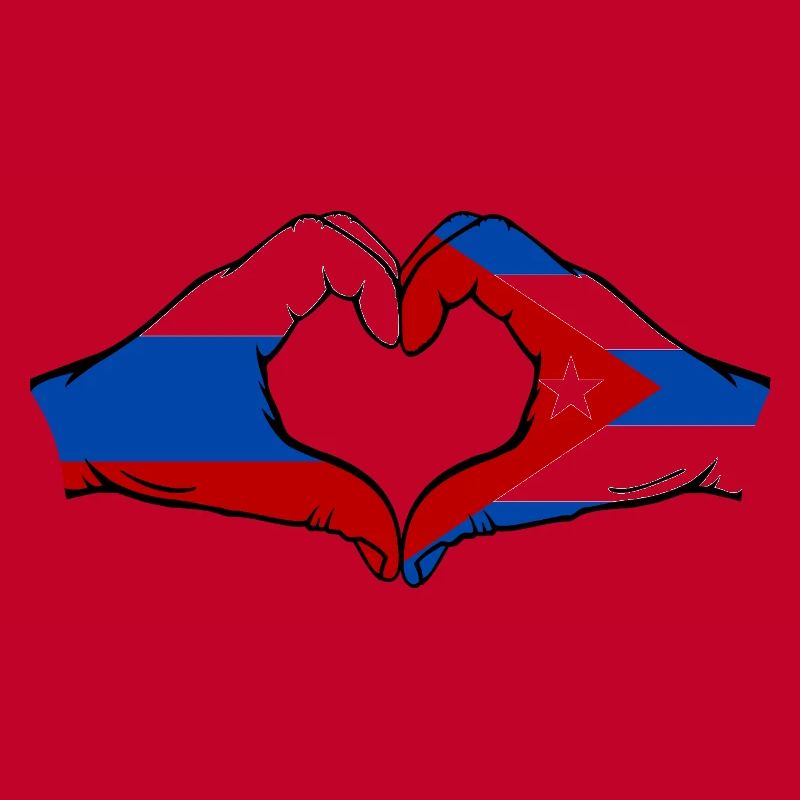 Russie Cuba Drapeau Mains Coeur Forme