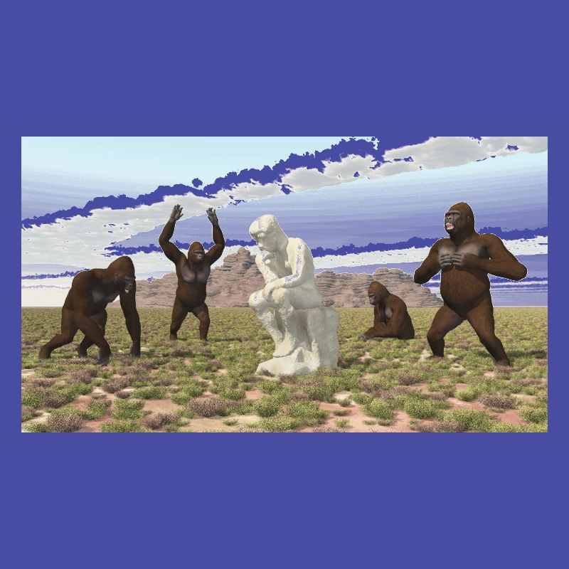 Gorillas with Thinker Sculpture