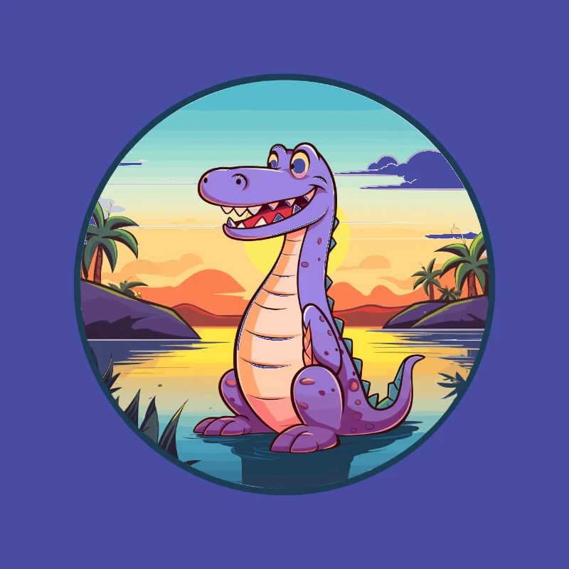 Alligator Aquarelle Colorée Dessin Animé Kawaii Pet