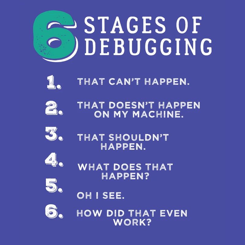 6 Stages of Debugging T-Shirt Bug Coding Computer