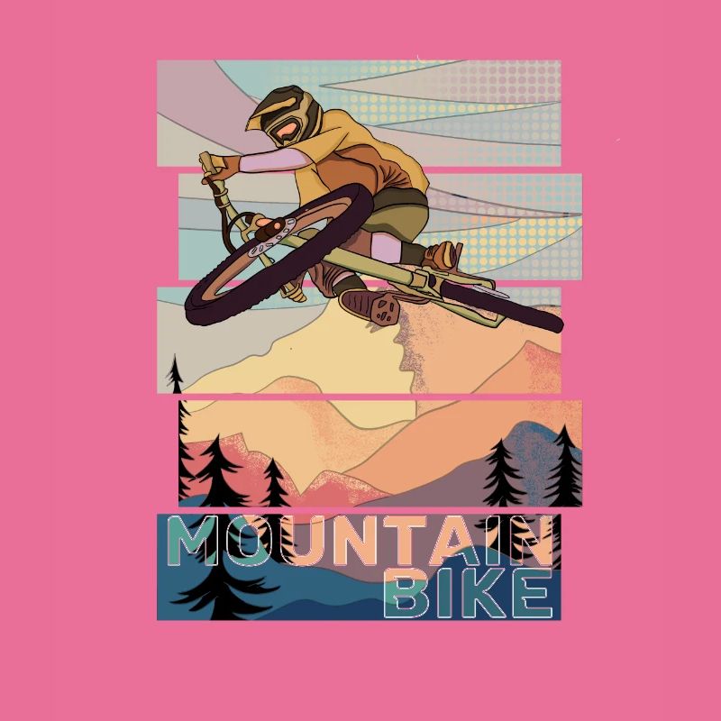 Retro MountainBiker springt mit MTB über Table vor