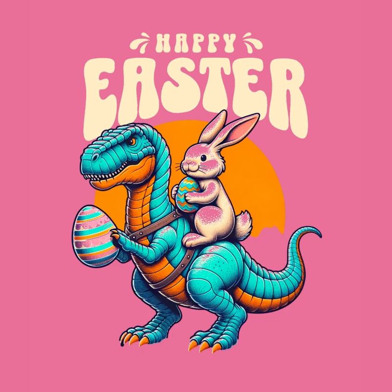 Easter Bunny Riding Dinosaur with Easter Egg