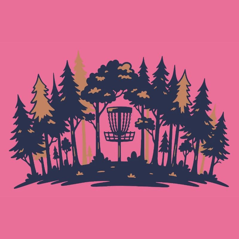 Disc Golf Scene Forest Basket Silhouette
