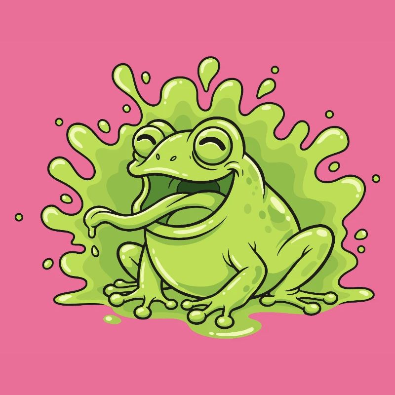 Grenouille joyeuse dans un éclaboussure de slime