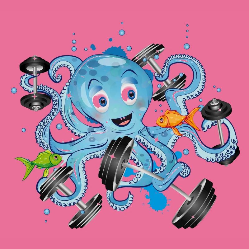 Bodybuilder octopus with dumbbells while exercising