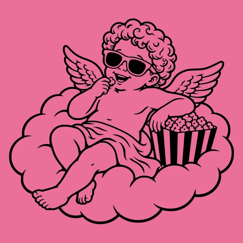 Un chérubin frissonne avec du pop-corn sur un nuage