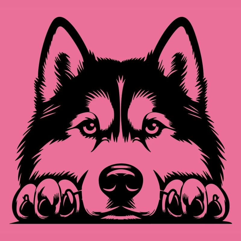 Husky head with paws