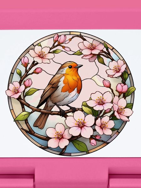 Robin with cherry blossoms spring motif