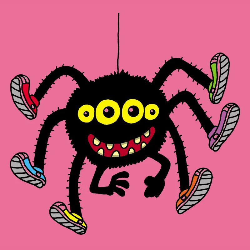 Spider in multicolored shoes