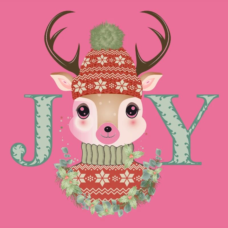 cerf mignon avec pull et bonnet pompon Joy