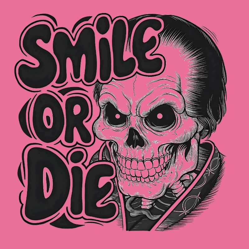 Vampirskelett mit Text Lächeln oder Sterben