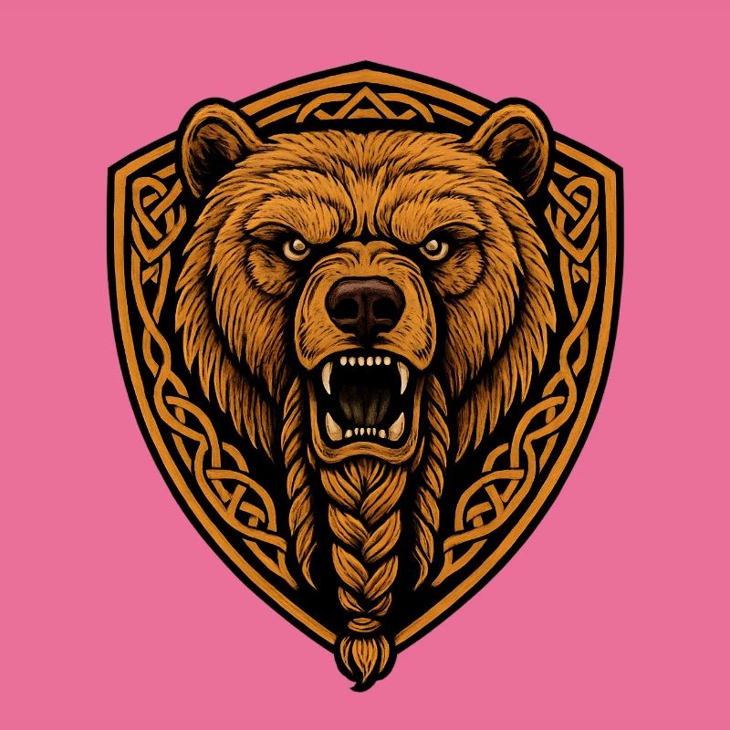 Brown bear in shield with braid