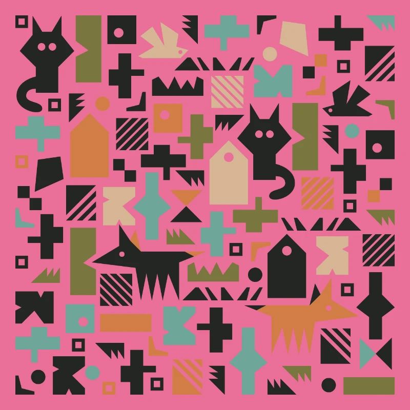 Cat fox bird pattern l multicolour