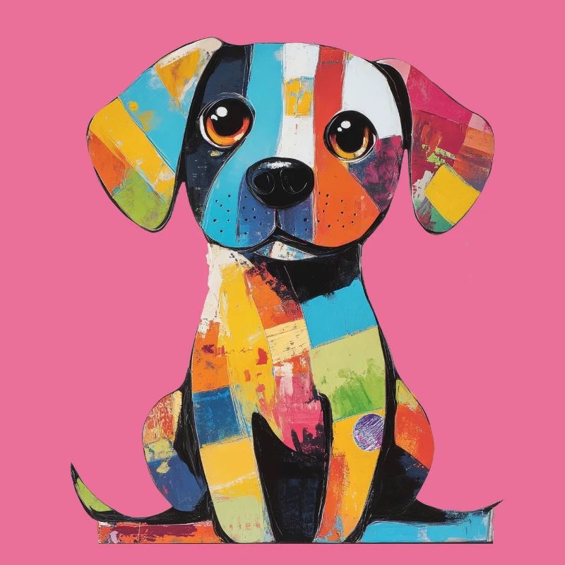 Farbenfroher Patchwork, bunter Hund