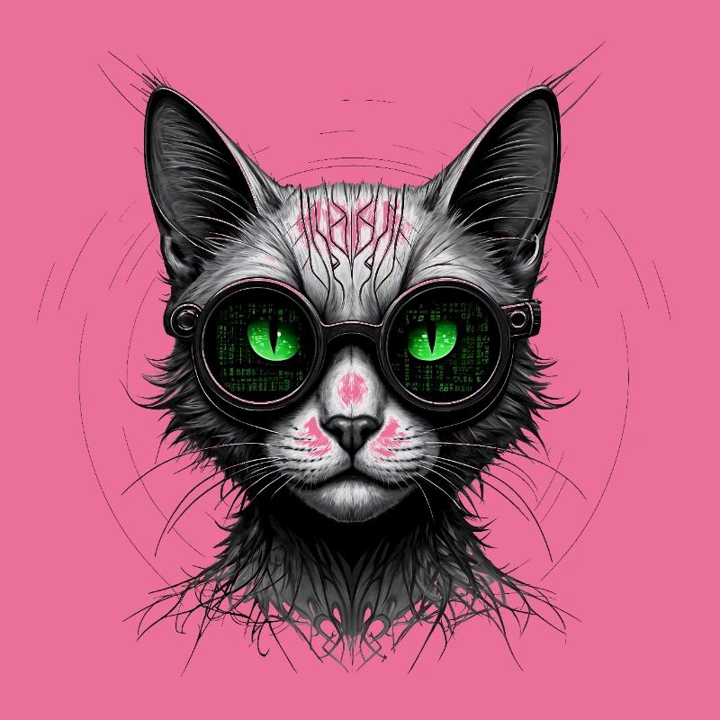 Chat geek codeur informatique au regard vert