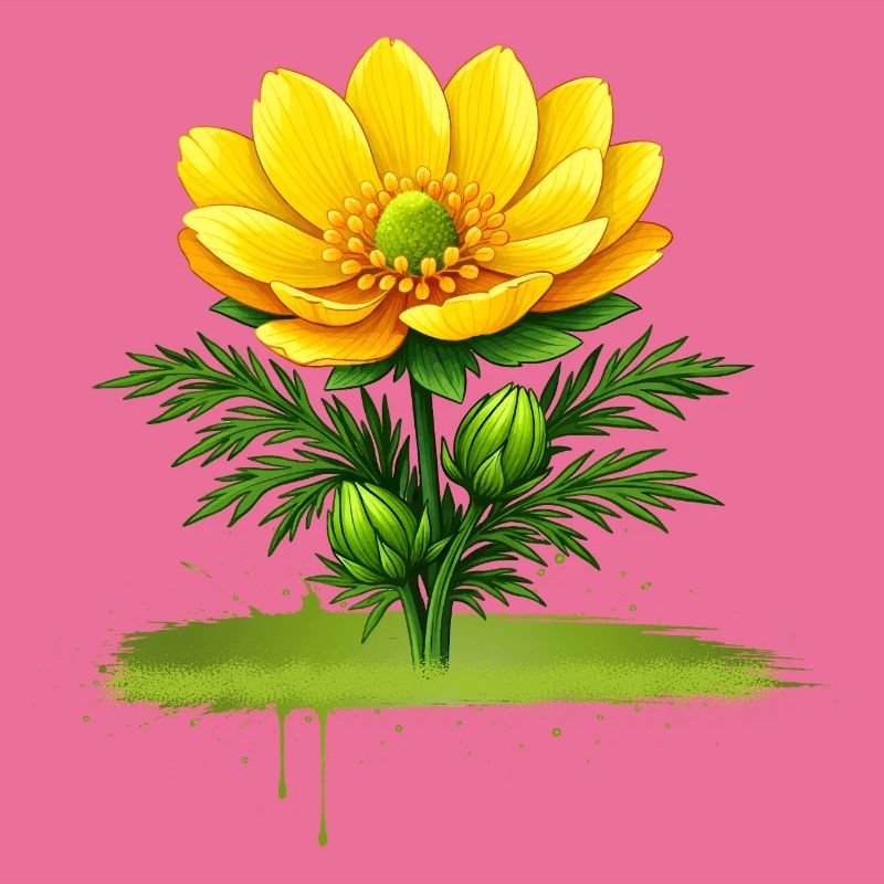 Conception de coups de pinceau nature à la fleur jaune