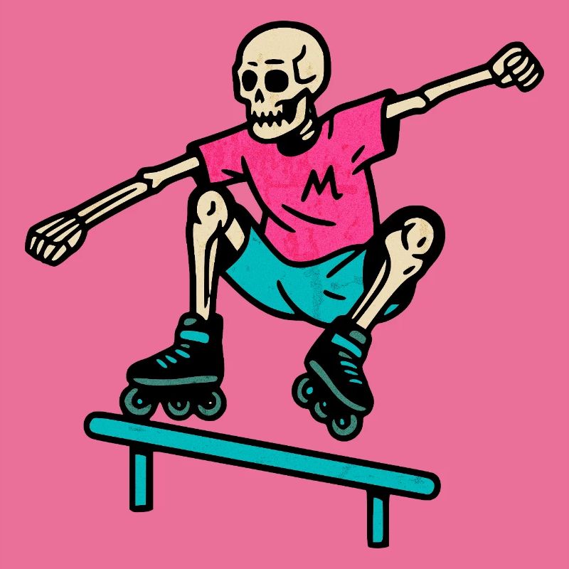 Neon Skelett grindet auf Inline-Skates
