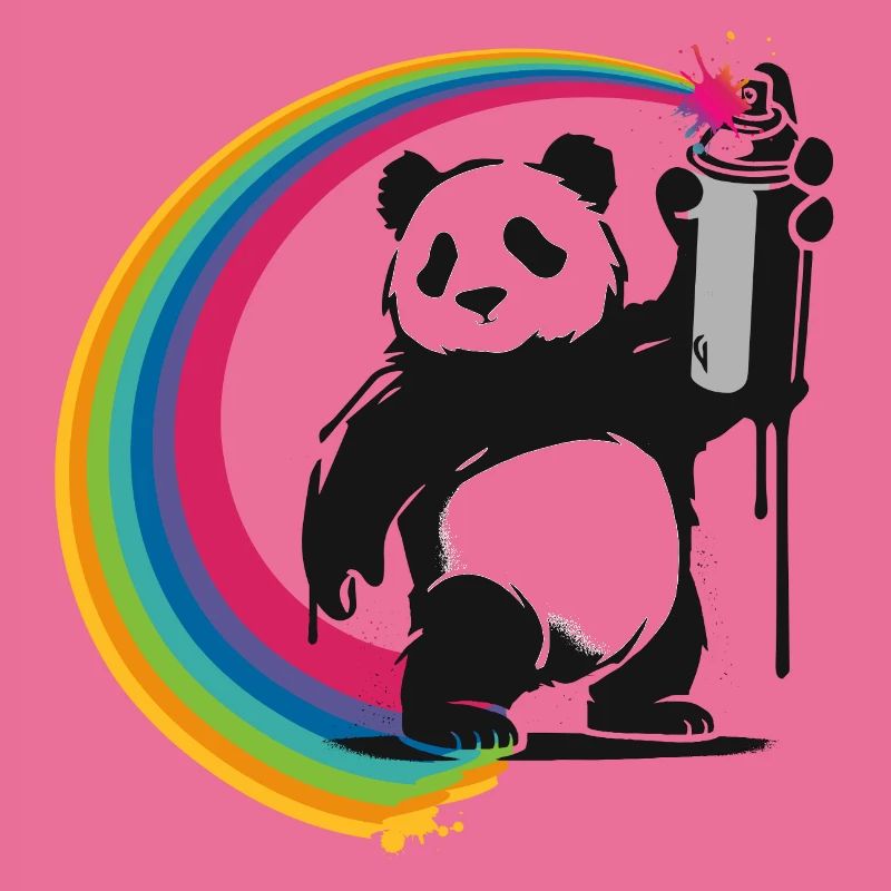 Stencil style panda holding a spray can