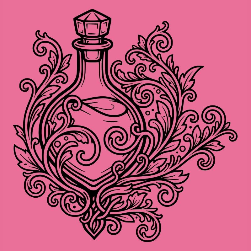 Fiole d'elixir et fleurs