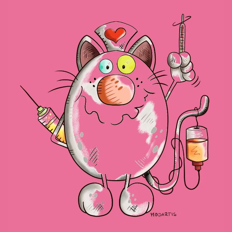 Krankenschwester Katze mit Herz - Comic