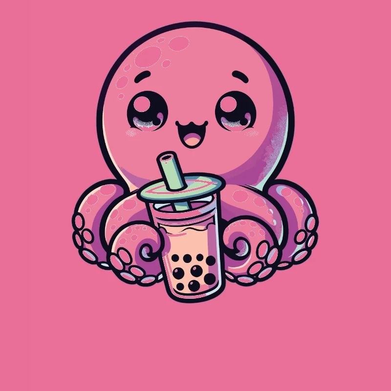 Octopus Drinking Bubble Tea kawaii Boba Octopus