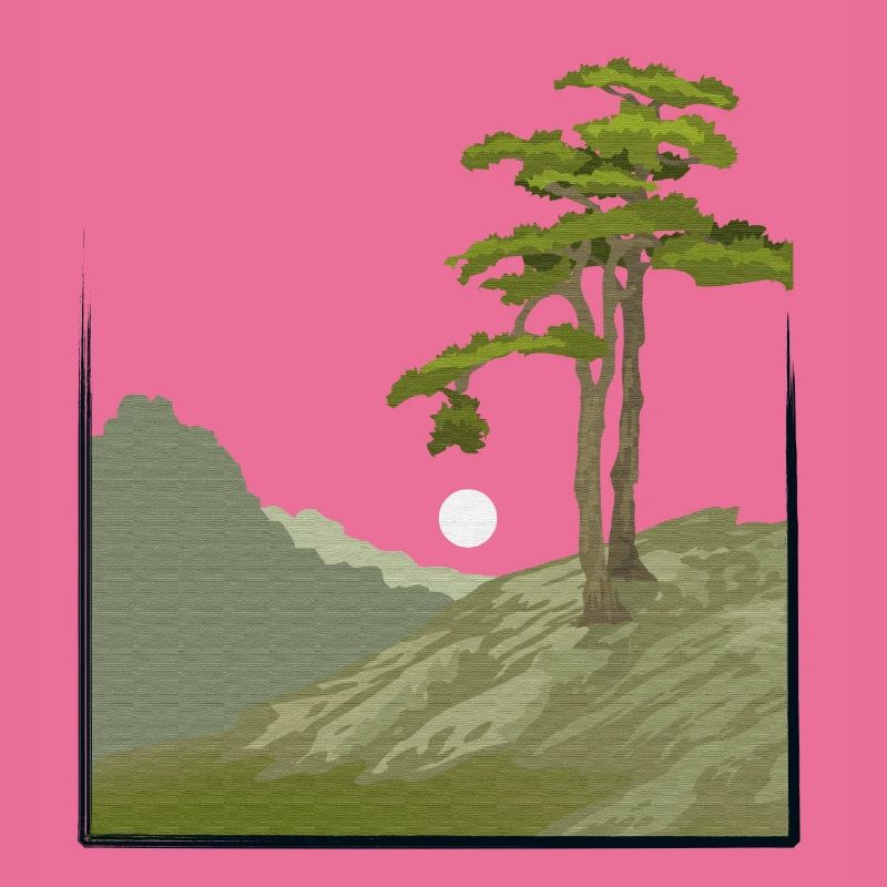 Tree on hill with canvas structure, public domain