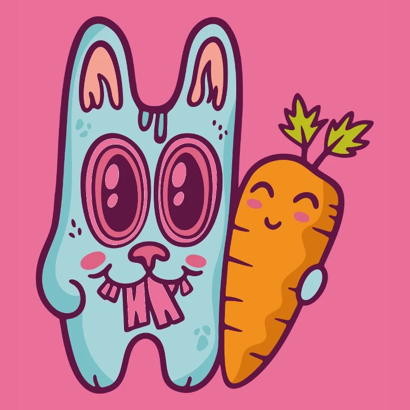 Blue doodle rabbit with carrot