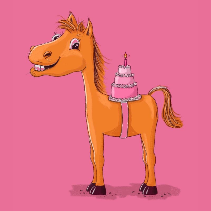 Pferd oder Pony mit Geburtstagstorte