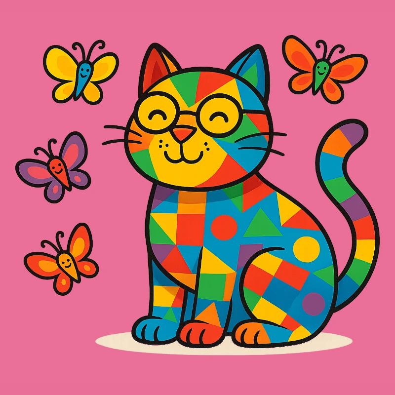 Chat patchwork et papillons