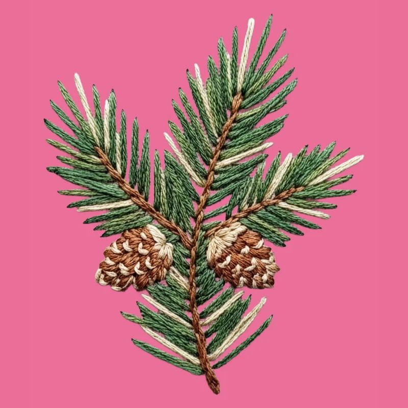 Branche de Noël brodée – vert subtil (imprimé)