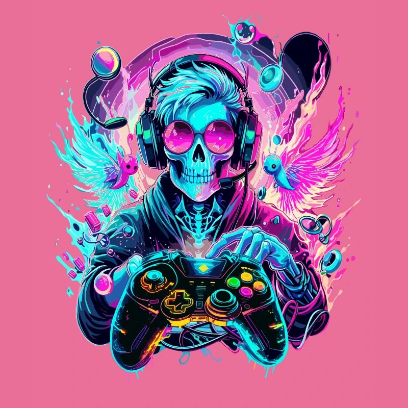 Synthwave Skull Gaming Controller Art