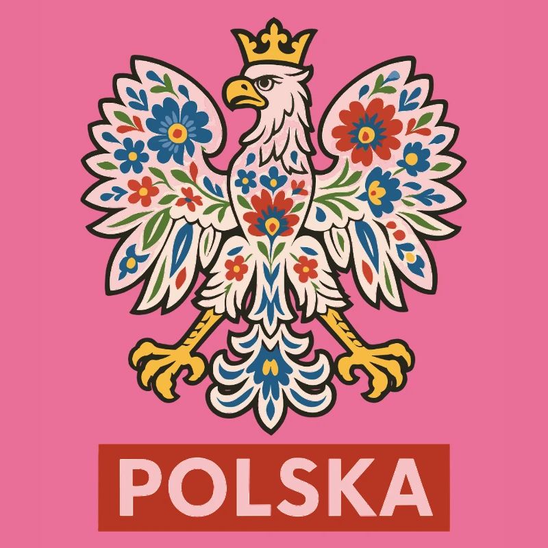 Polish White Eagle with Folk Floral Pattern