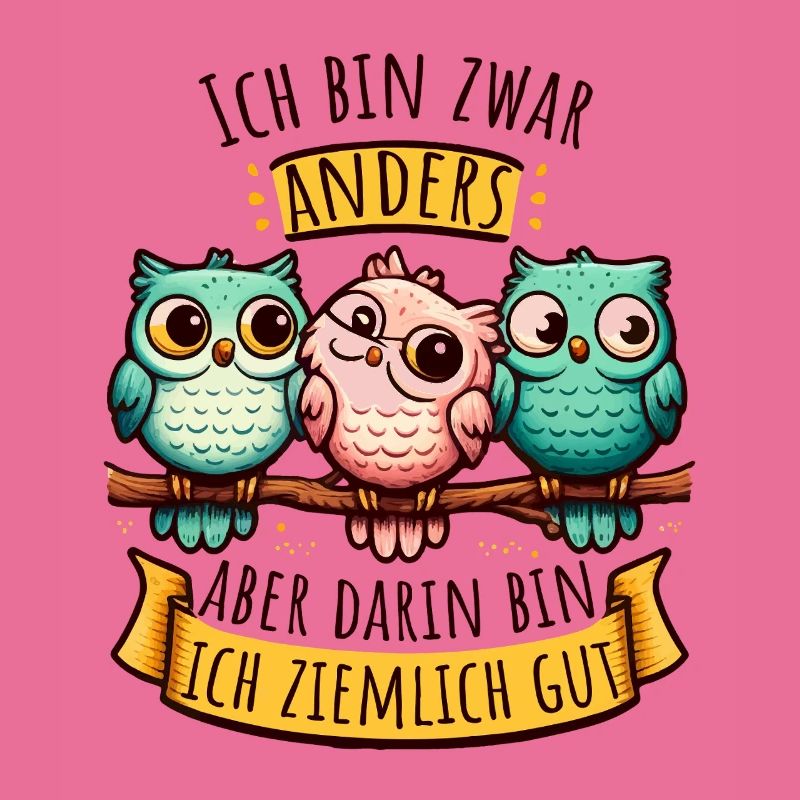 Anderssein Spruch mit bunten Eulen